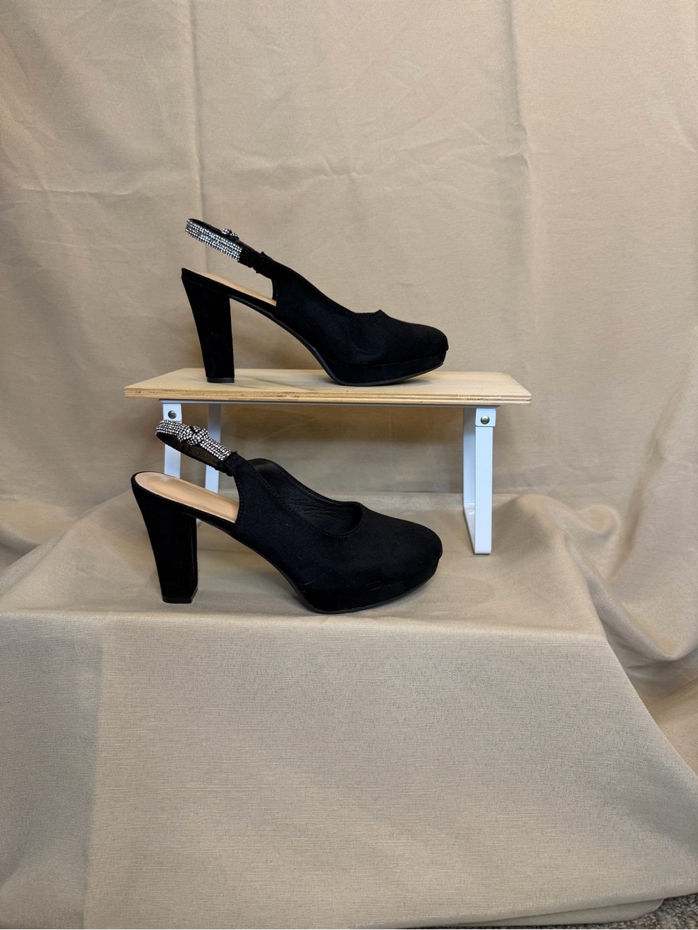 Elegant Black Slingback Platform Heels with Embellished Strap